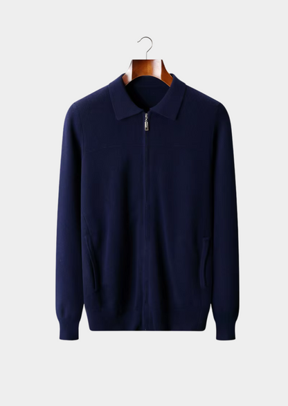 Pure Extra-Fine Merino Wool Ribbed Polo Cardigan | Portovelli