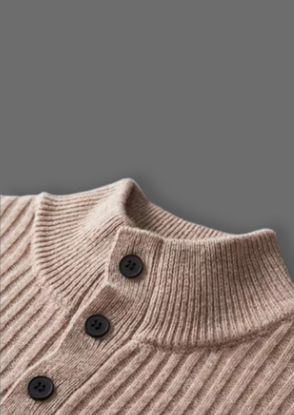 Pure Extra-Fine Merino Wool Ribbed Henley Sweater | Portovelli