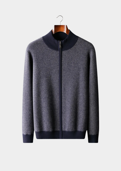 Premium Cashmere Jacquard Zip Cardigan | Portovelli