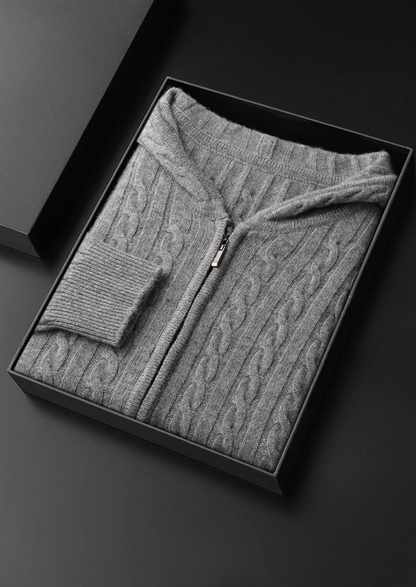 Premium Cashmere Cable Knit Zipper Hoodie | Portovelli