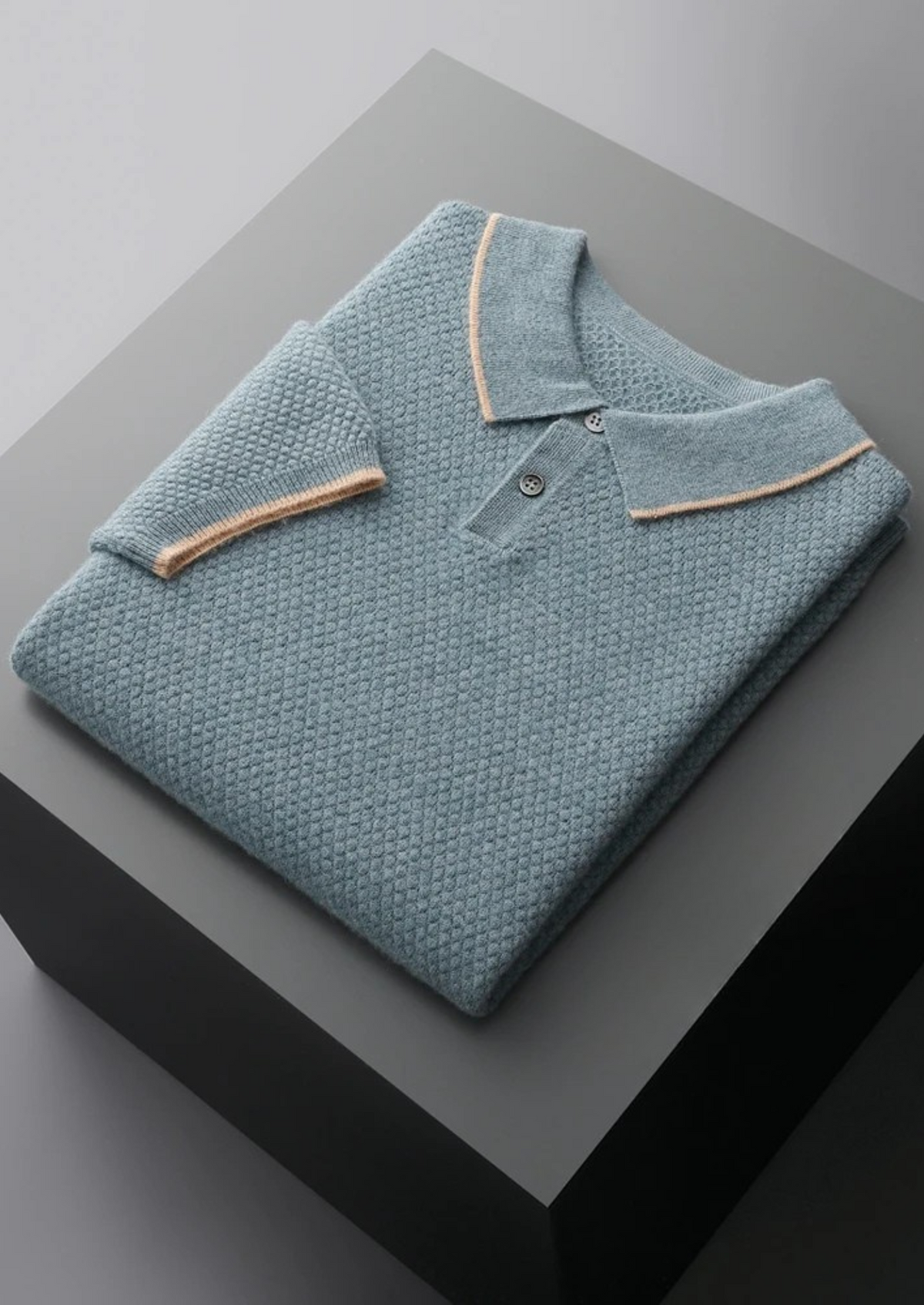 Premium Cashmere Sea Blue Two-Tone Polo | Portovelli