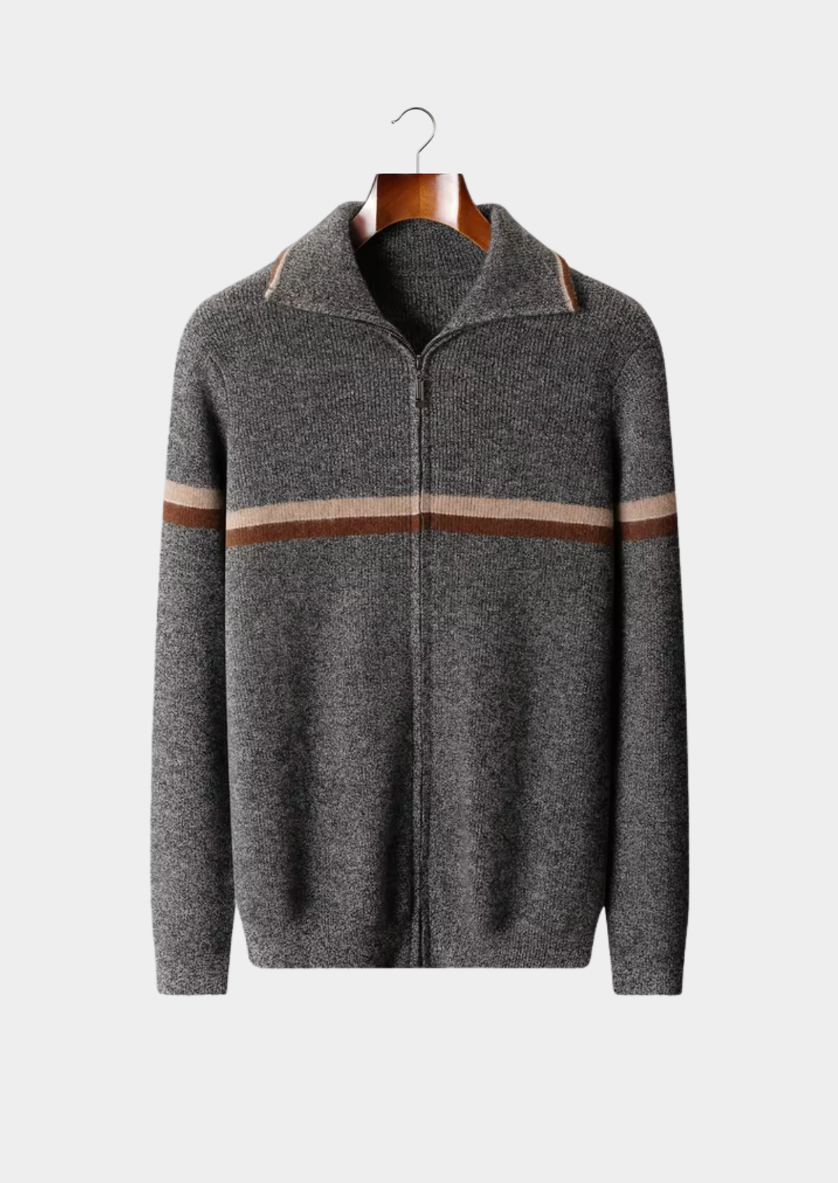 Pure Cashmere Striped Zip Cardigan | Portovelli