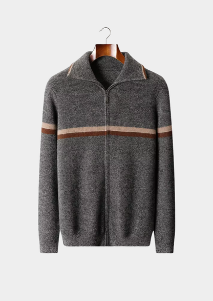 Pure Cashmere Striped Zip Cardigan | Portovelli