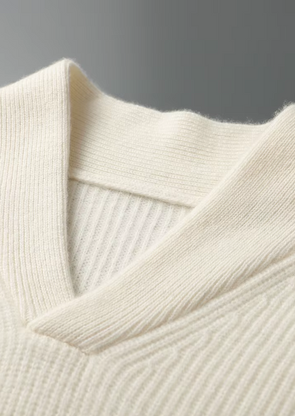 Premium Cashmere Ribbed V-Neck Sweater | Portovelli