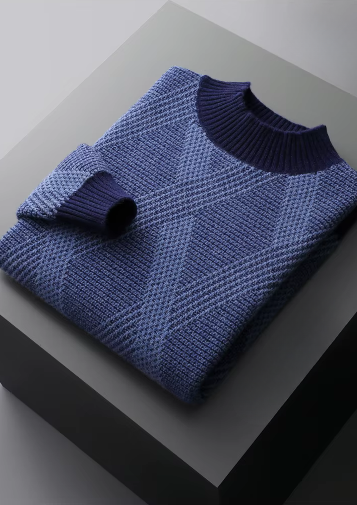 Pure Extra-Fine Merino Wool Two Tone Patterned Mockneck | Portovelli