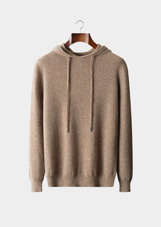 Pure Extra-Fine Merino Wool Beige Leisure Hoodie | Portovelli