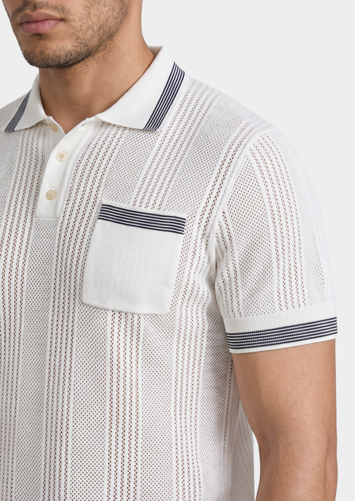 Leon White Open Knit Lightweight Polo | Portovelli