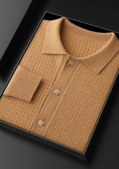 Pure Cashmere Caramel Textured Button Cardigan | Portovelli