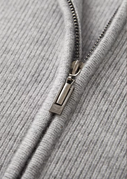 Pure Extra-Fine Merino Wool Ribbed Zip Cardigan | Portovelli