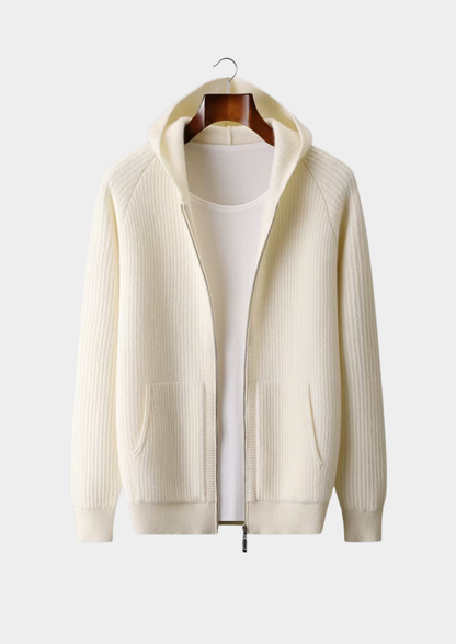 Pure Extra-Fine Merino Wool Ribbed Zipper Hoodie | Portovelli