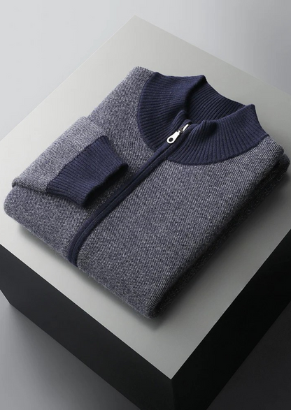 Premium Cashmere Jacquard Zip Cardigan | Portovelli