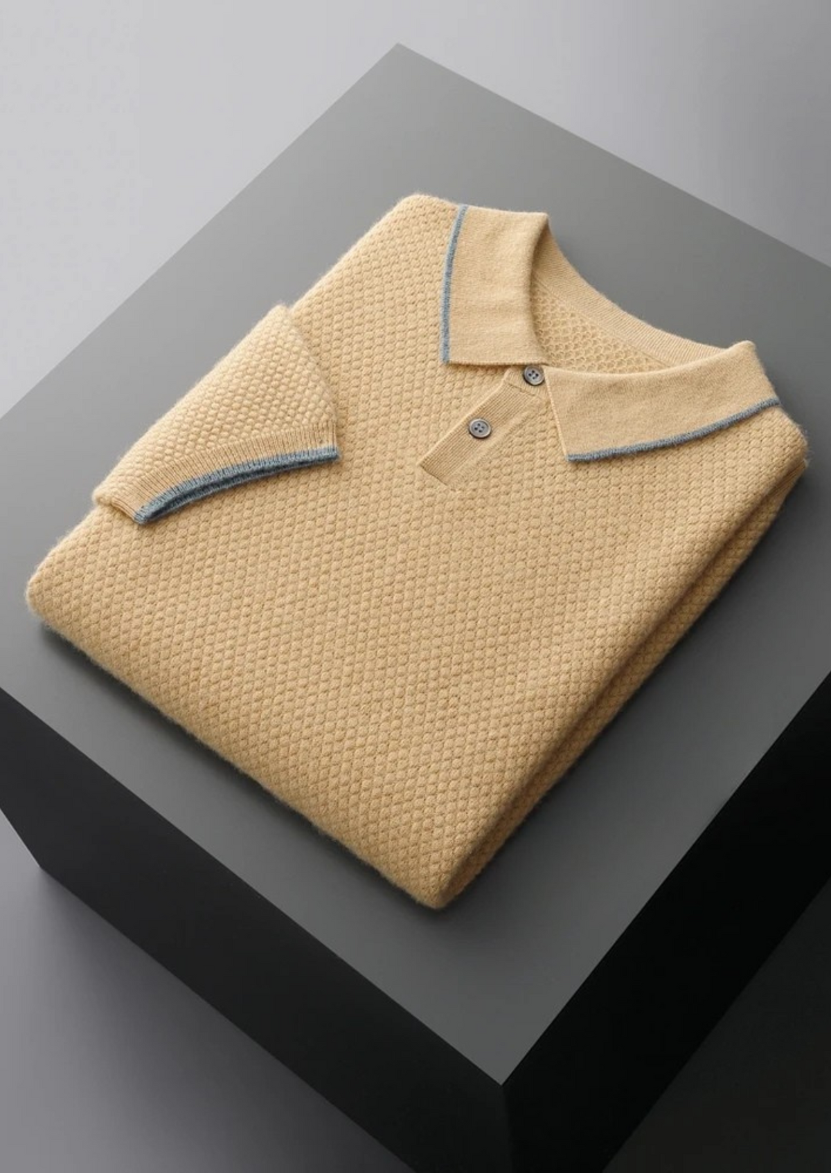 Premium Cashmere Mustard Two-Tone Polo | Portovelli