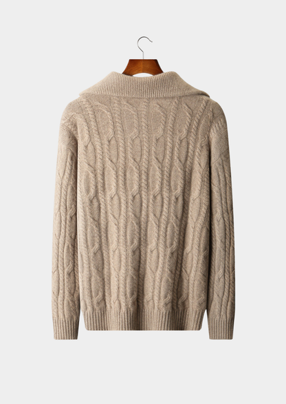 Pure Cashmere Beige Cable Half Zip Sweater | Portovelli