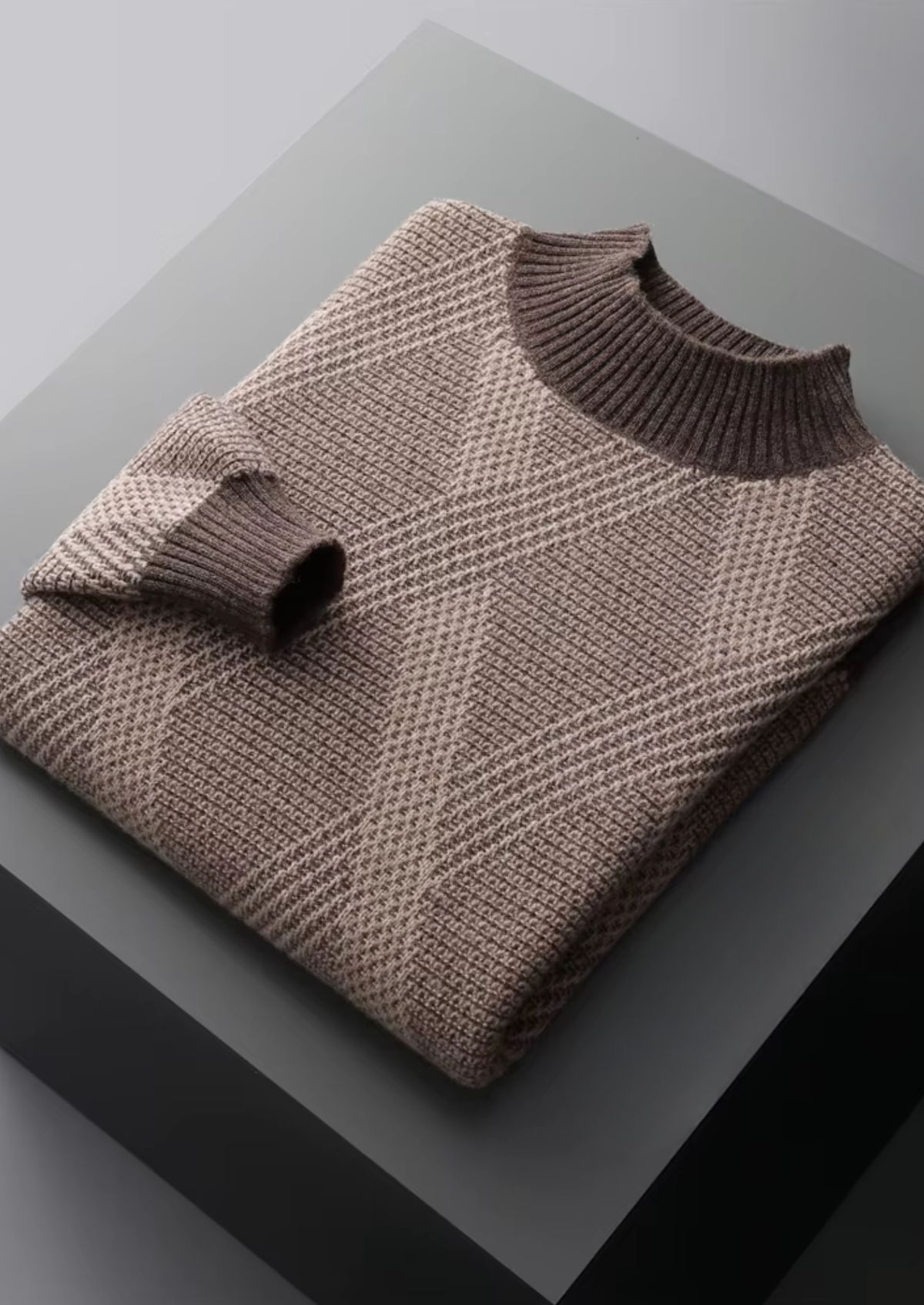 Pure Extra-Fine Merino Wool Two Tone Patterned Mockneck | Portovelli