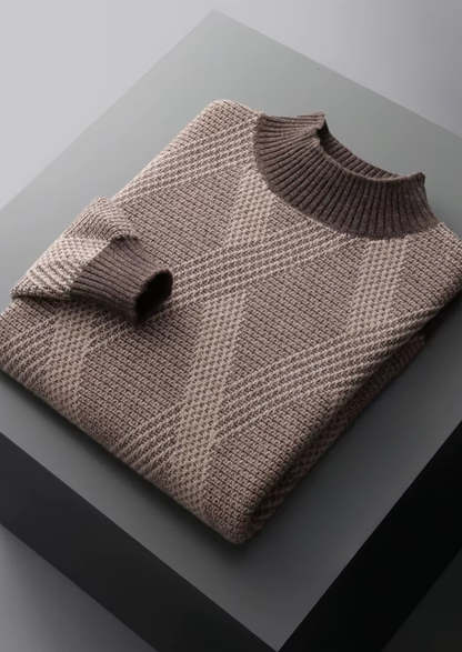 Pure Extra-Fine Merino Wool Two Tone Patterned Mockneck | Portovelli