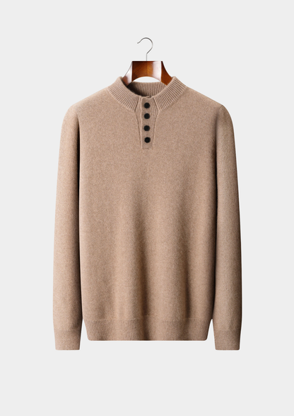 Pure Cashmere Beige Button Sweater | Portovelli