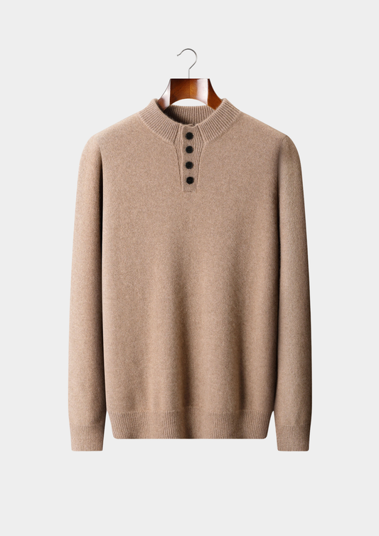 Pure Cashmere Beige Button Sweater | Portovelli