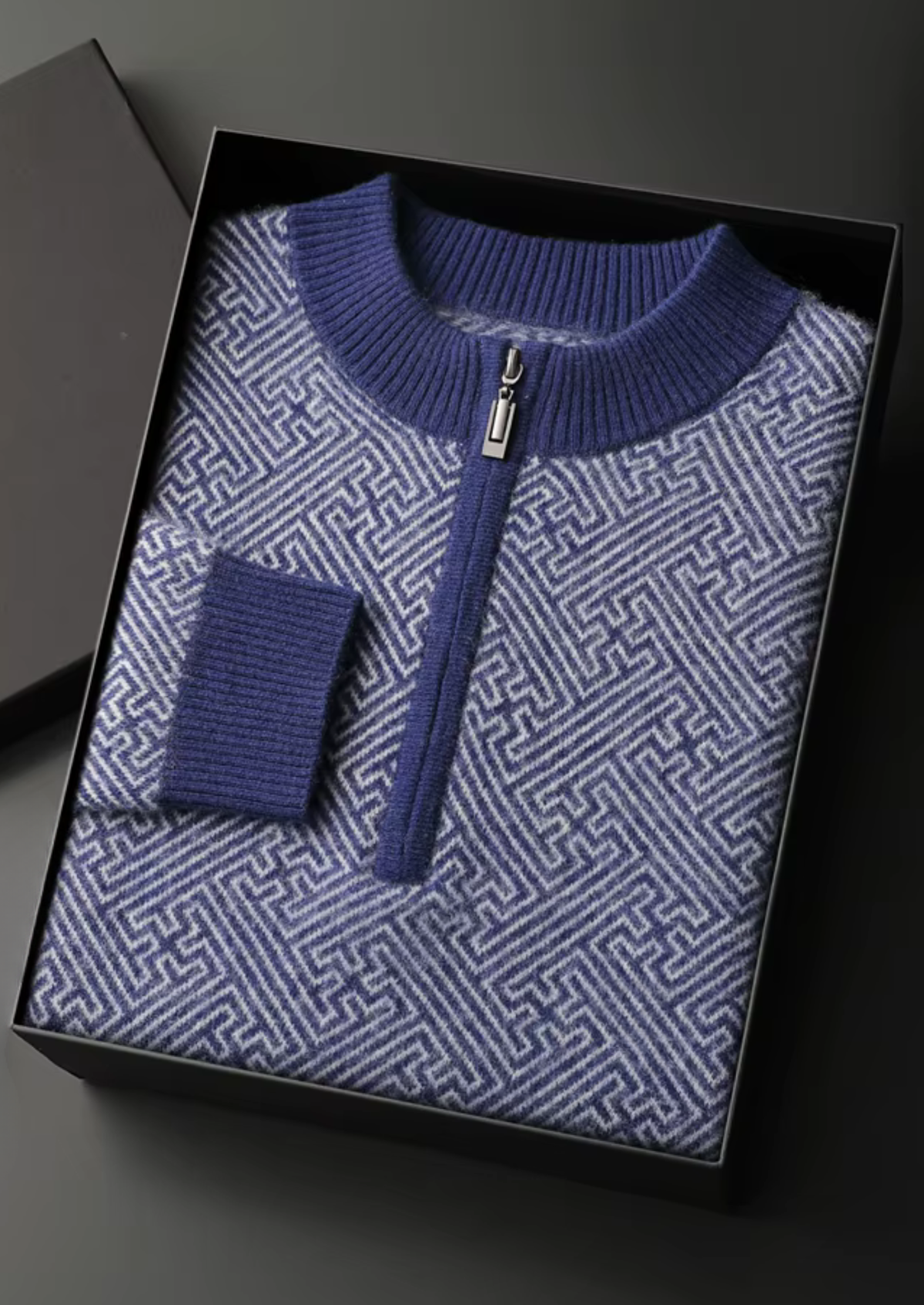 Premium Cashmere Patterned Half-Zip Sweater | Portovelli