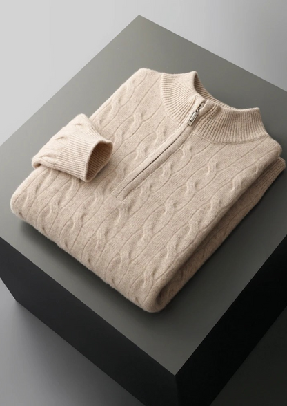 Pure Extra-Fine Merino Wool Cable Half Zip | Portovelli