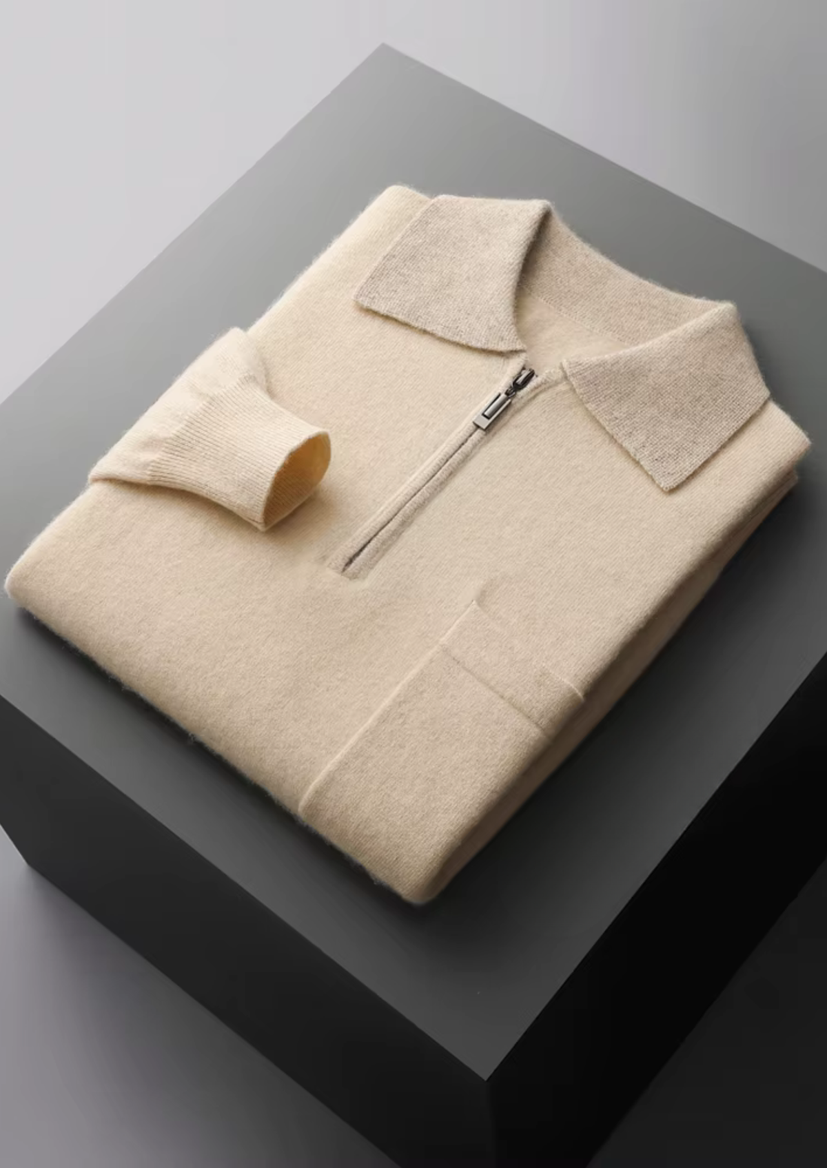 Premium Cashmere Two Tone Zipper Polo | Portovelli