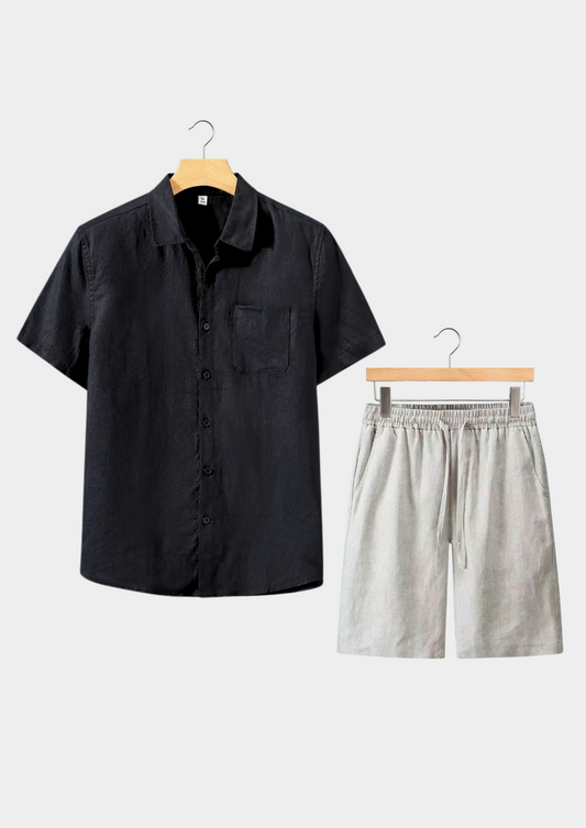 Dolcevita Shortsleeve Summer Set - Black/beige | Portovelli