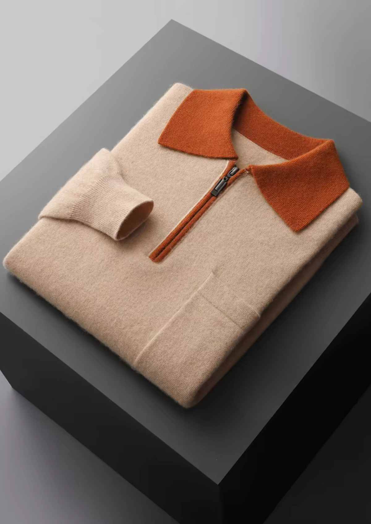Premium Cashmere Two Tone Zipper Polo | Portovelli