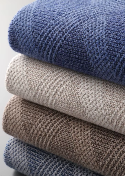 Pure Extra-Fine Merino Wool Two Tone Patterned Mockneck | Portovelli