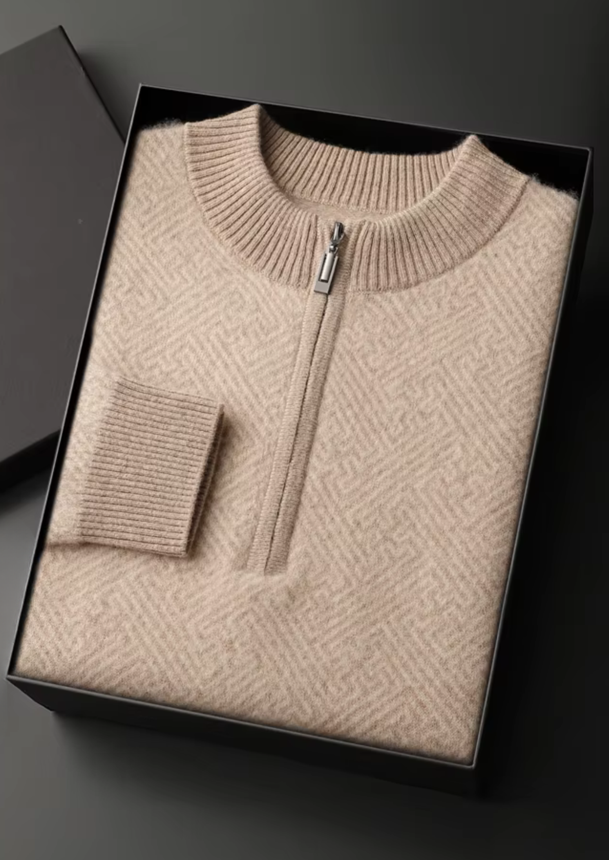 Premium Cashmere Patterned Half-Zip Sweater | Portovelli
