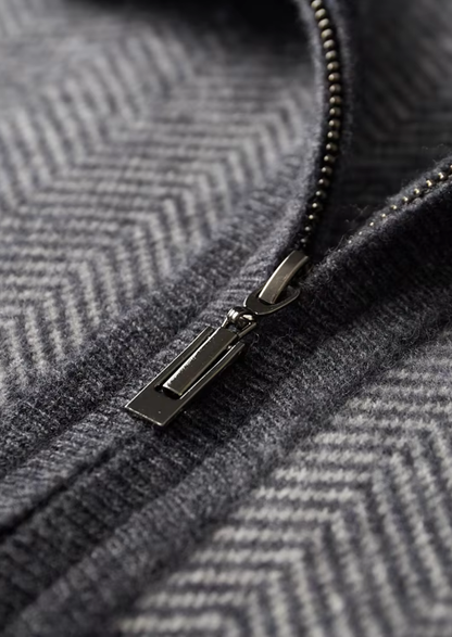 Pure Extra-Fine Merino Wool Gray Herringbone Set | Portovelli