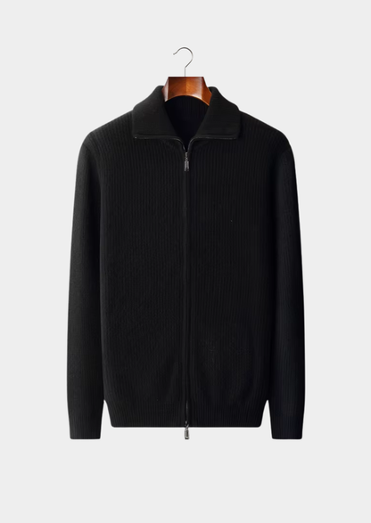 Pure Extra-Fine Merino Wool Funnel Neck Dual Zip Cardigan | Portovelli