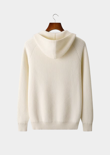 Pure Extra-Fine Merino Wool Ribbed Zipper Hoodie | Portovelli