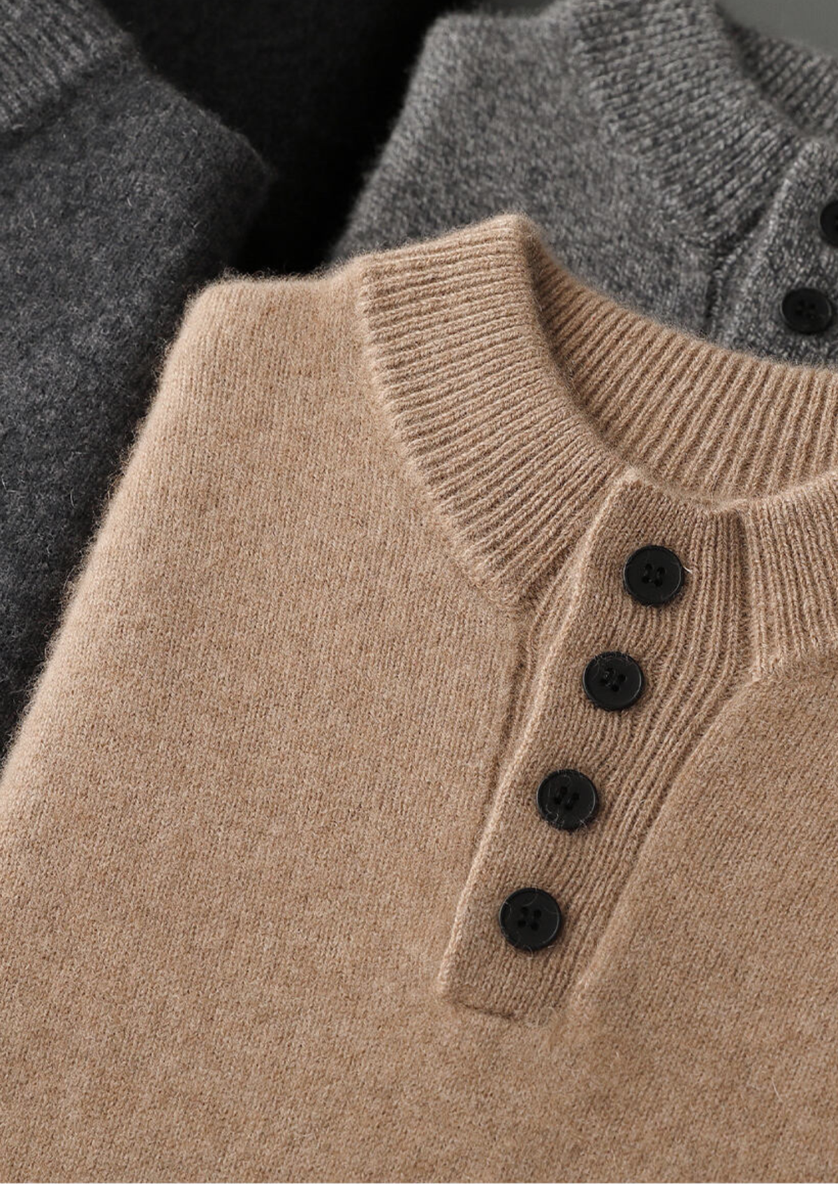 Pure Cashmere Beige Button Sweater | Portovelli