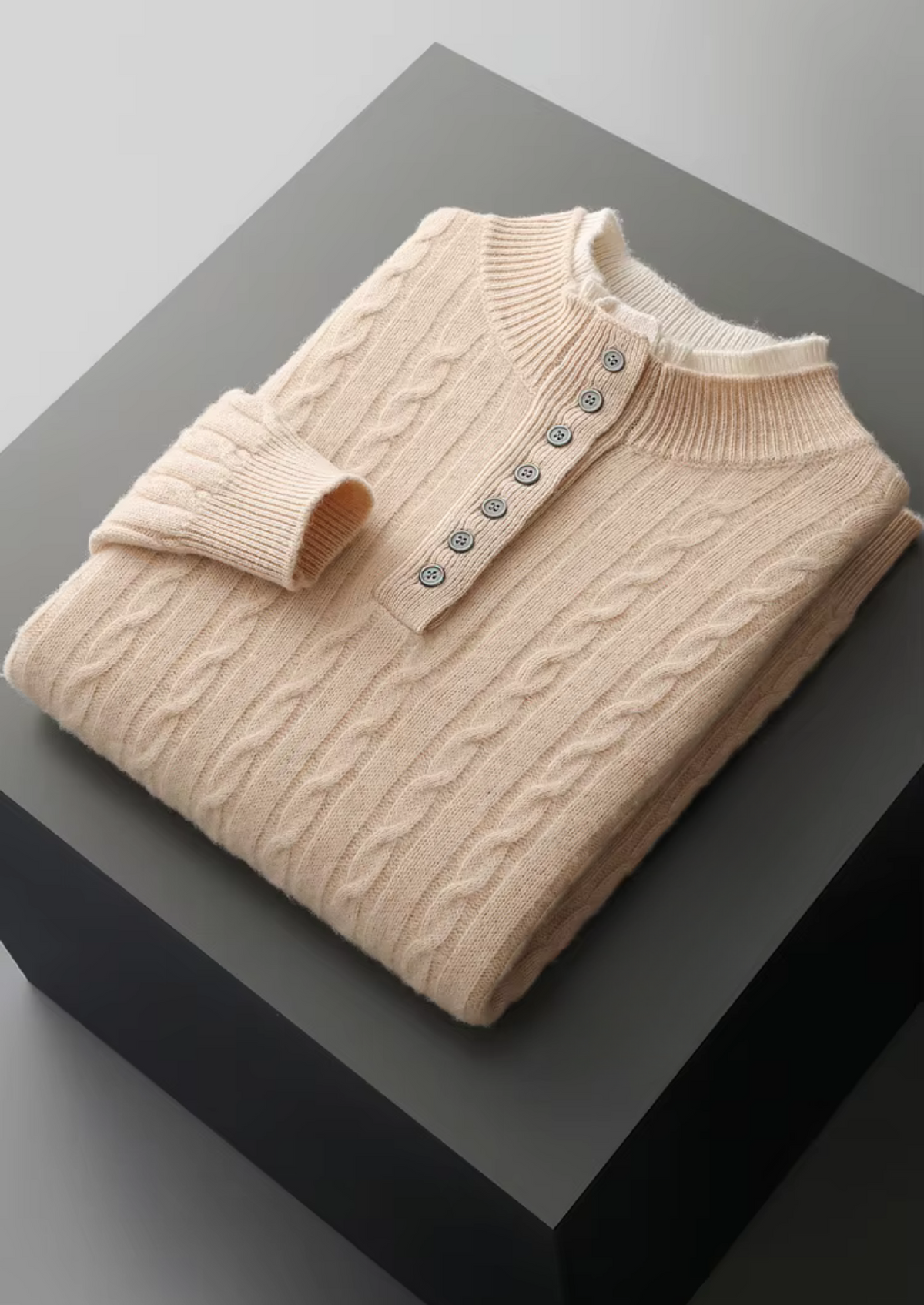 Pure Extra-Fine Merino Wool Cable Knit Henley Sweater | Portovelli