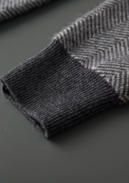 Pure Extra-Fine Merino Wool Gray Herringbone Set | Portovelli