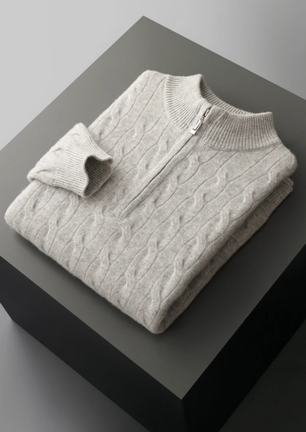 Pure Extra-Fine Merino Wool Cable Half Zip | Portovelli