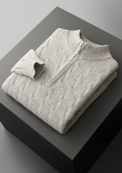 Pure Extra-Fine Merino Wool Cable Half Zip | Portovelli