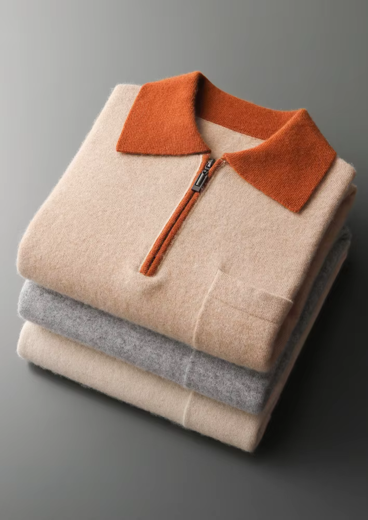 Premium Cashmere Two Tone Zipper Polo | Portovelli