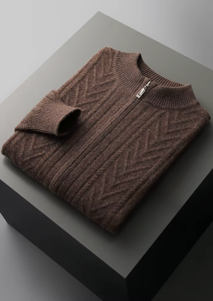Pure Extra-Fine Merino Wool Patterned Zip Cardigan | Portovelli