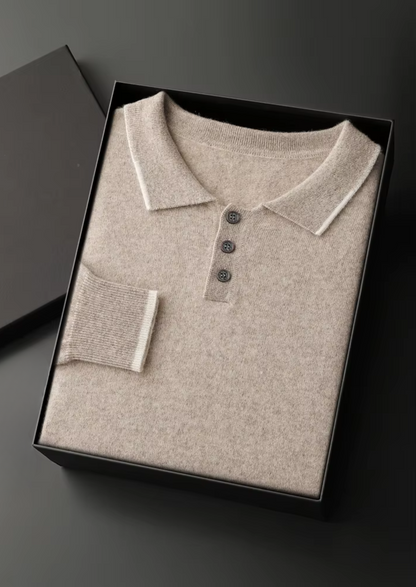 Premium Cashmere Two Tone Button Polo | Portovelli