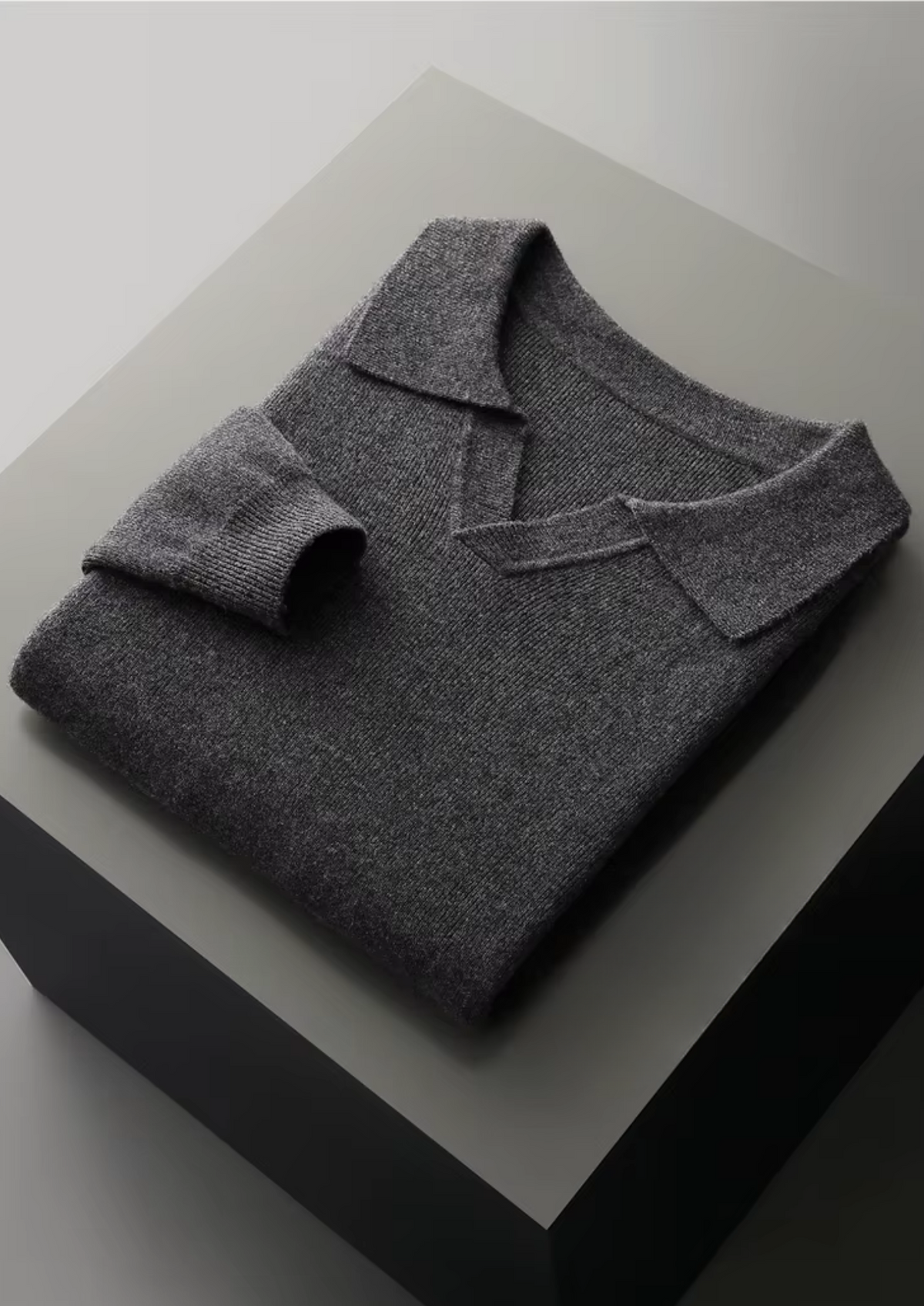 Pure Extra-Fine Merino Wool Ribbed Buttonless Polo | Portovelli
