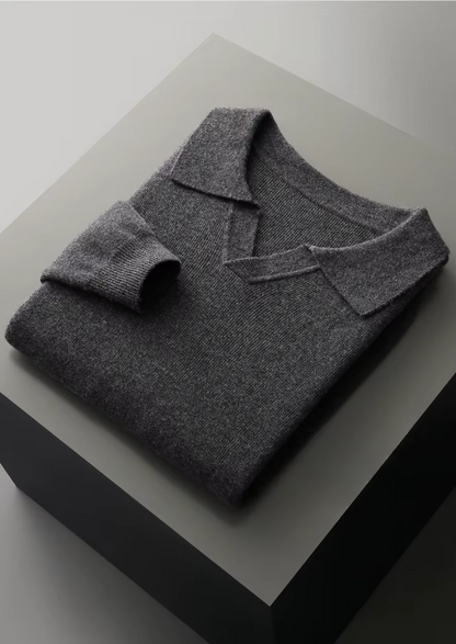 Pure Extra-Fine Merino Wool Ribbed Buttonless Polo | Portovelli