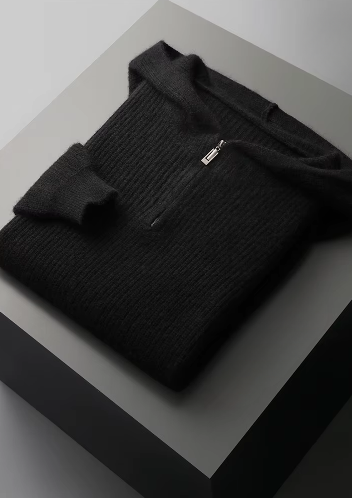 Pure Extra-Fine Merino Wool Half Zipper Hoodie | Portovelli