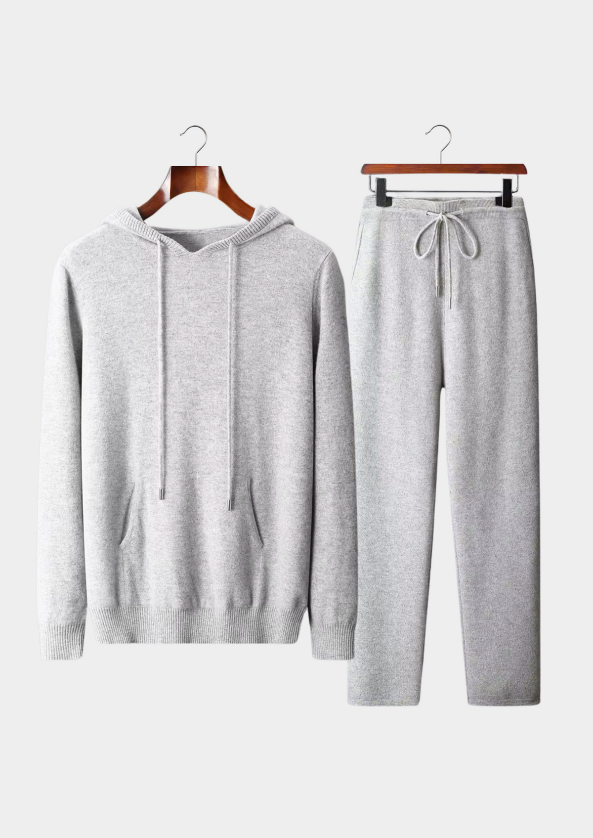 Pure Extra-Fine Merino Wool Light Gray Savro Set | Portovelli