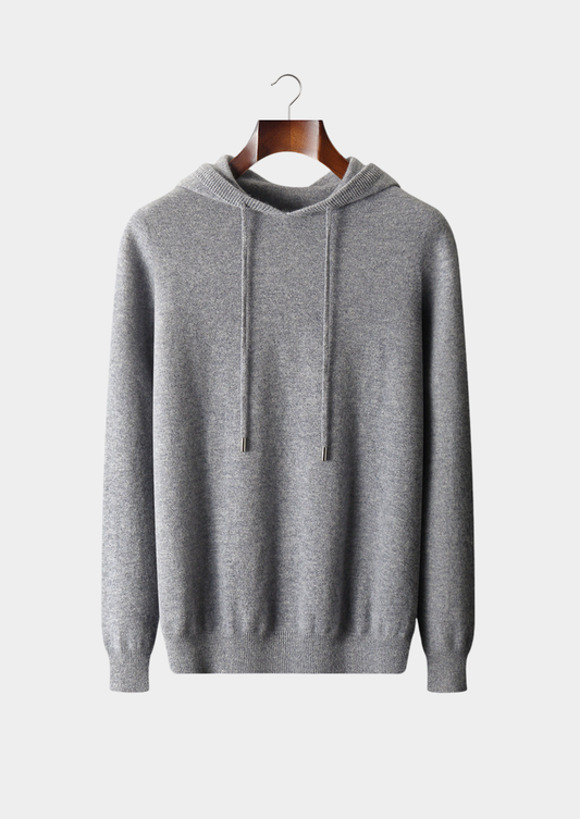 Pure Extra-Fine Merino Wool Light Gray Leisure Hoodie | Portovelli