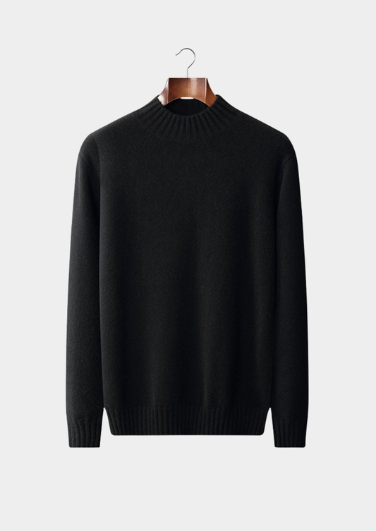 Pure Cashmere Black Mockneck Sweater | Portovelli