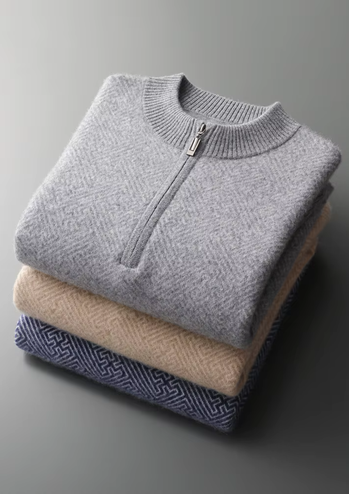 Premium Cashmere Patterned Half-Zip Sweater | Portovelli