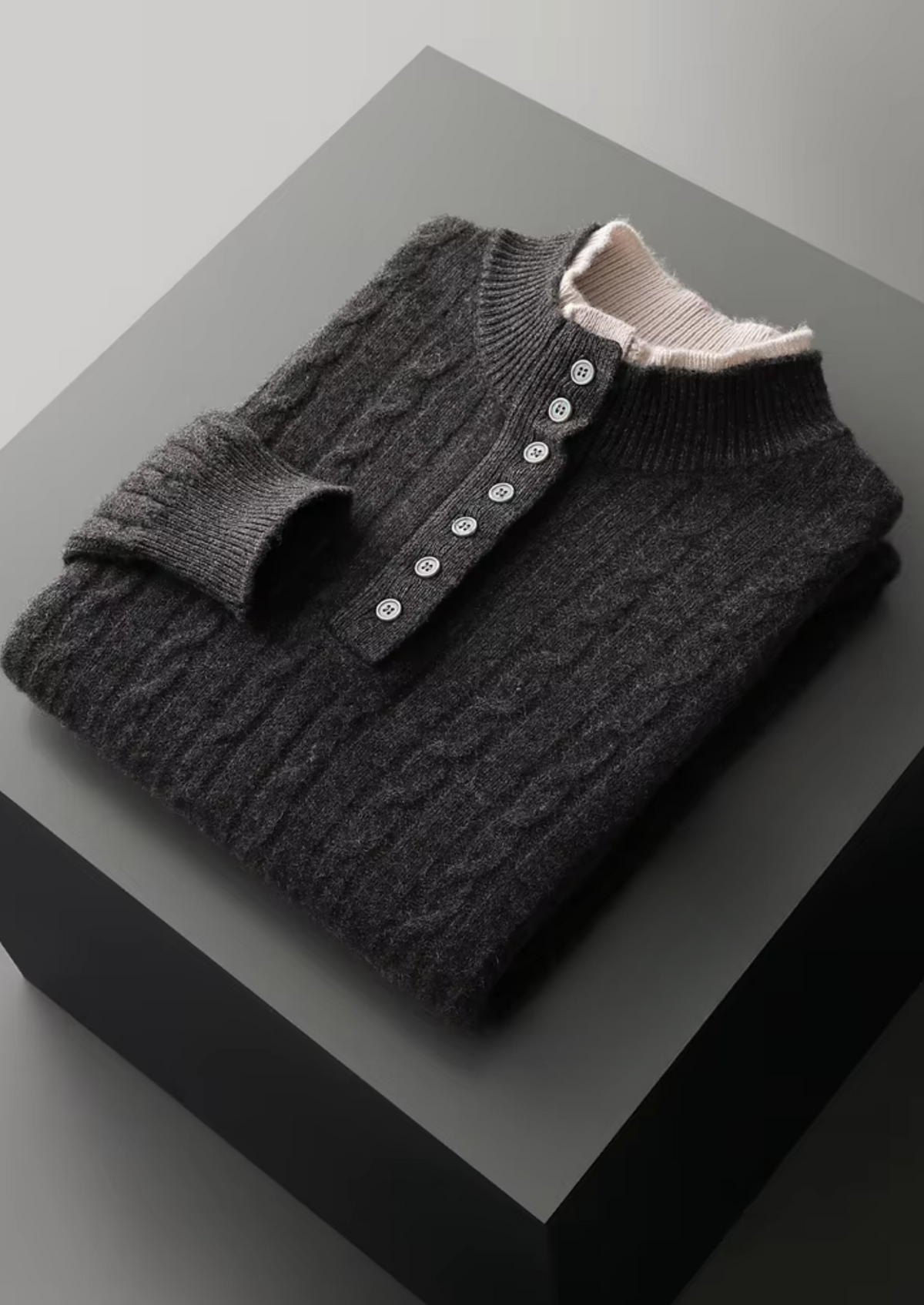 Pure Extra-Fine Merino Wool Cable Knit Henley Sweater | Portovelli