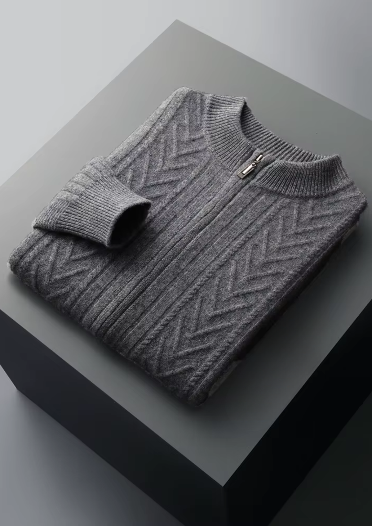 Pure Extra-Fine Merino Wool Patterned Zip Cardigan | Portovelli