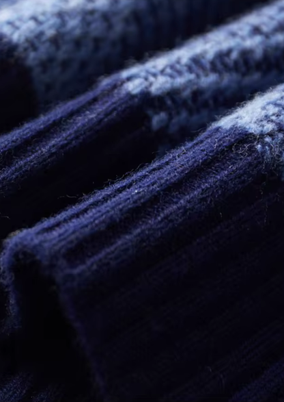 Pure Extra-Fine Merino Wool Two Tone Patterned Mockneck | Portovelli