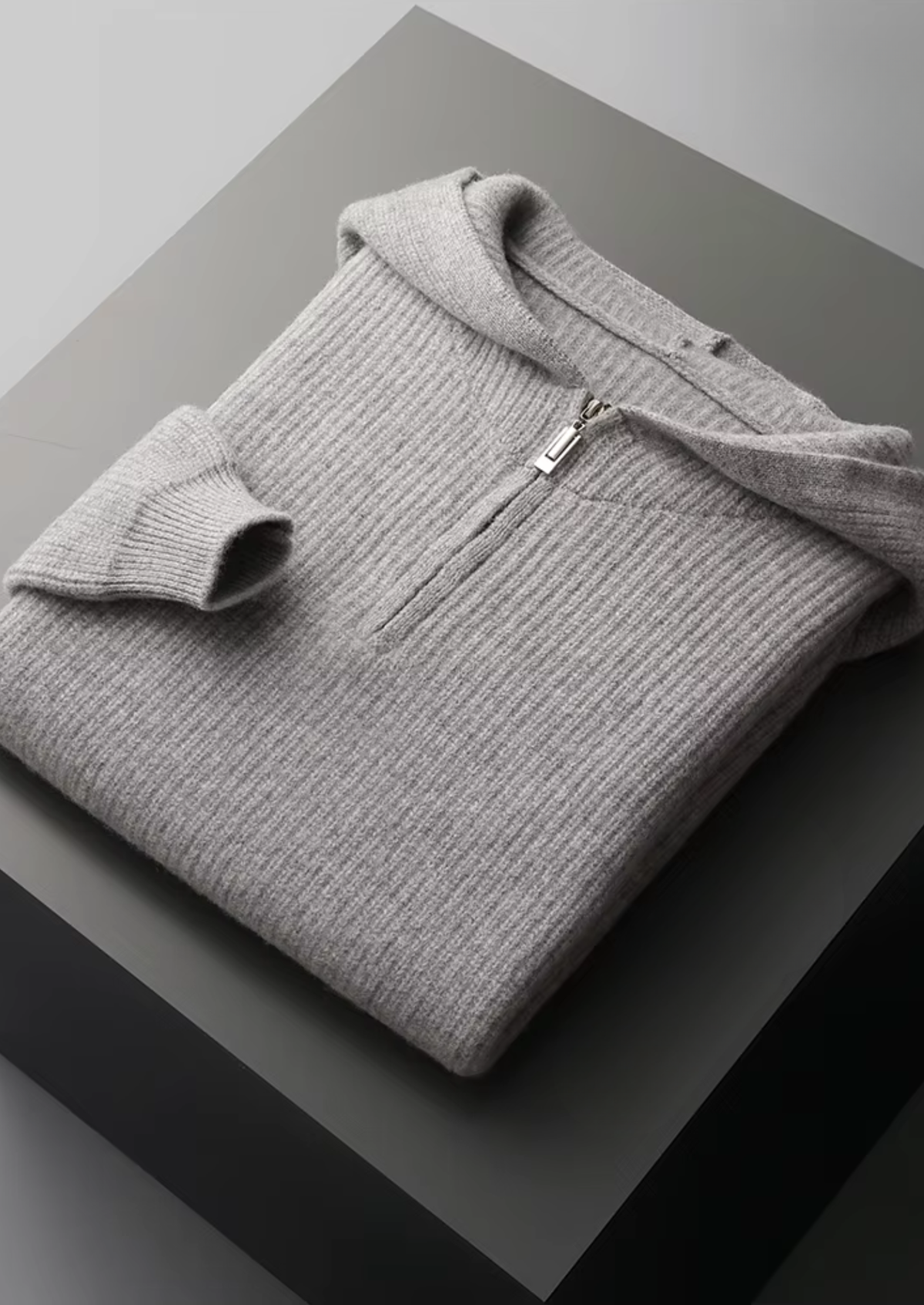 Pure Extra-Fine Merino Wool Half Zipper Hoodie | Portovelli